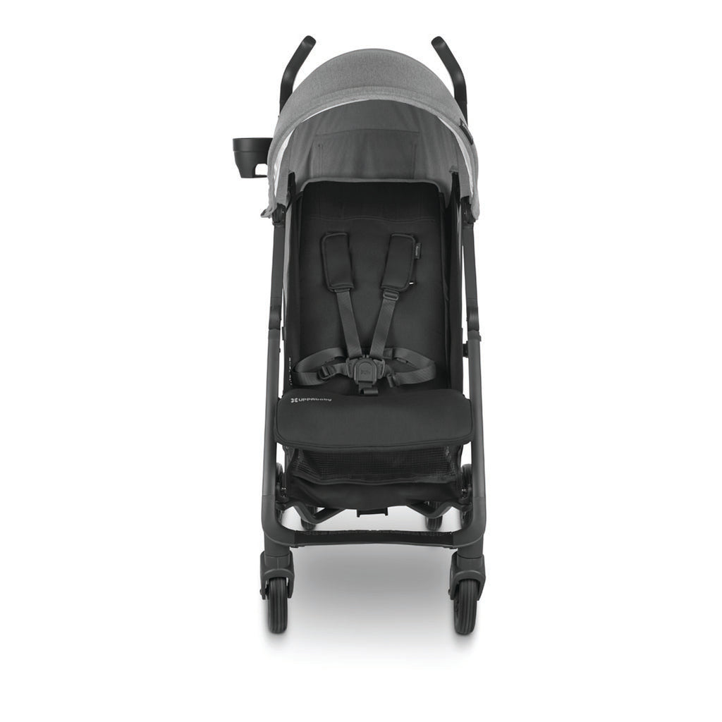 Front view of the Uppababy GLUXE stroller in the color greyson
