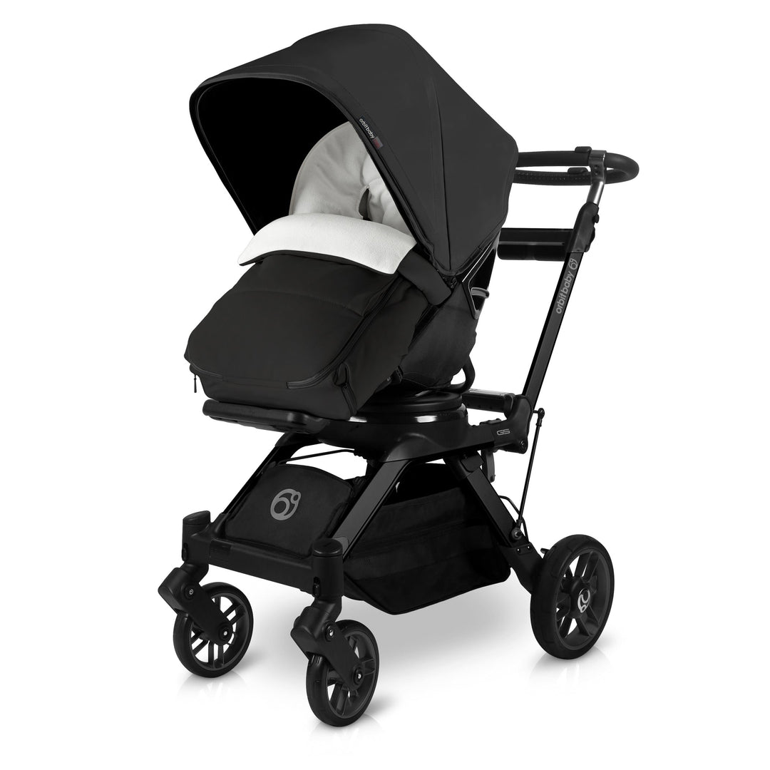 Orbit baby stroller footmuff in black minimalist universal stroller footmuff