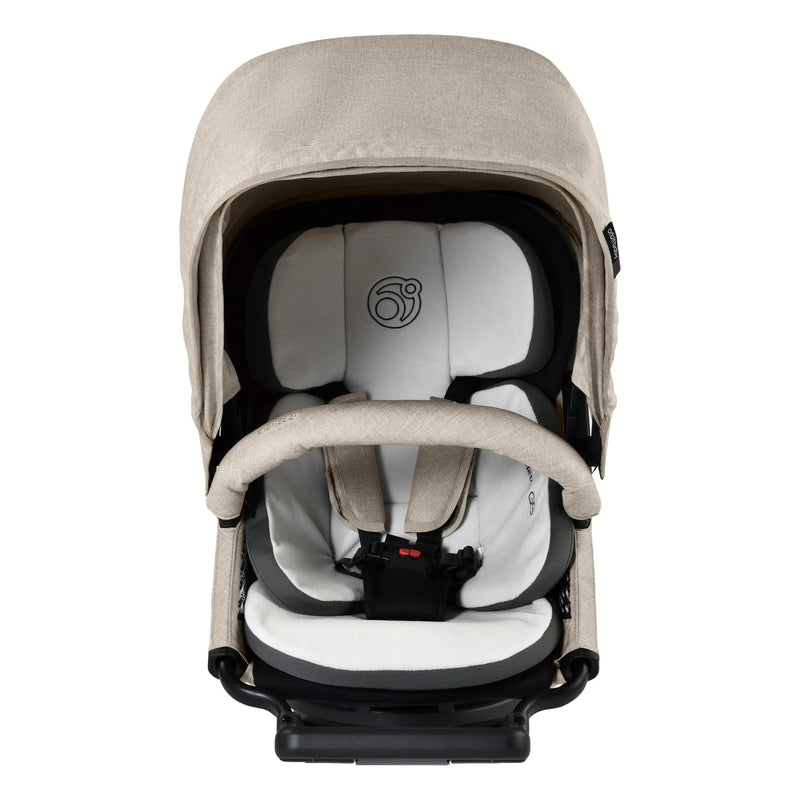 Closeup of Orbit Baby G5 Stroller Seat Melange Flax offering best stroller comfort and sleek design.