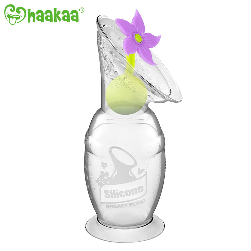 Haakaa Gen 2 Silicone Breast Pump with Suction Base 4 oz and Silicone Flower Stopper Set