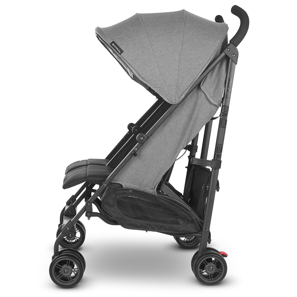side view of uppababy glink double stroller in greyson