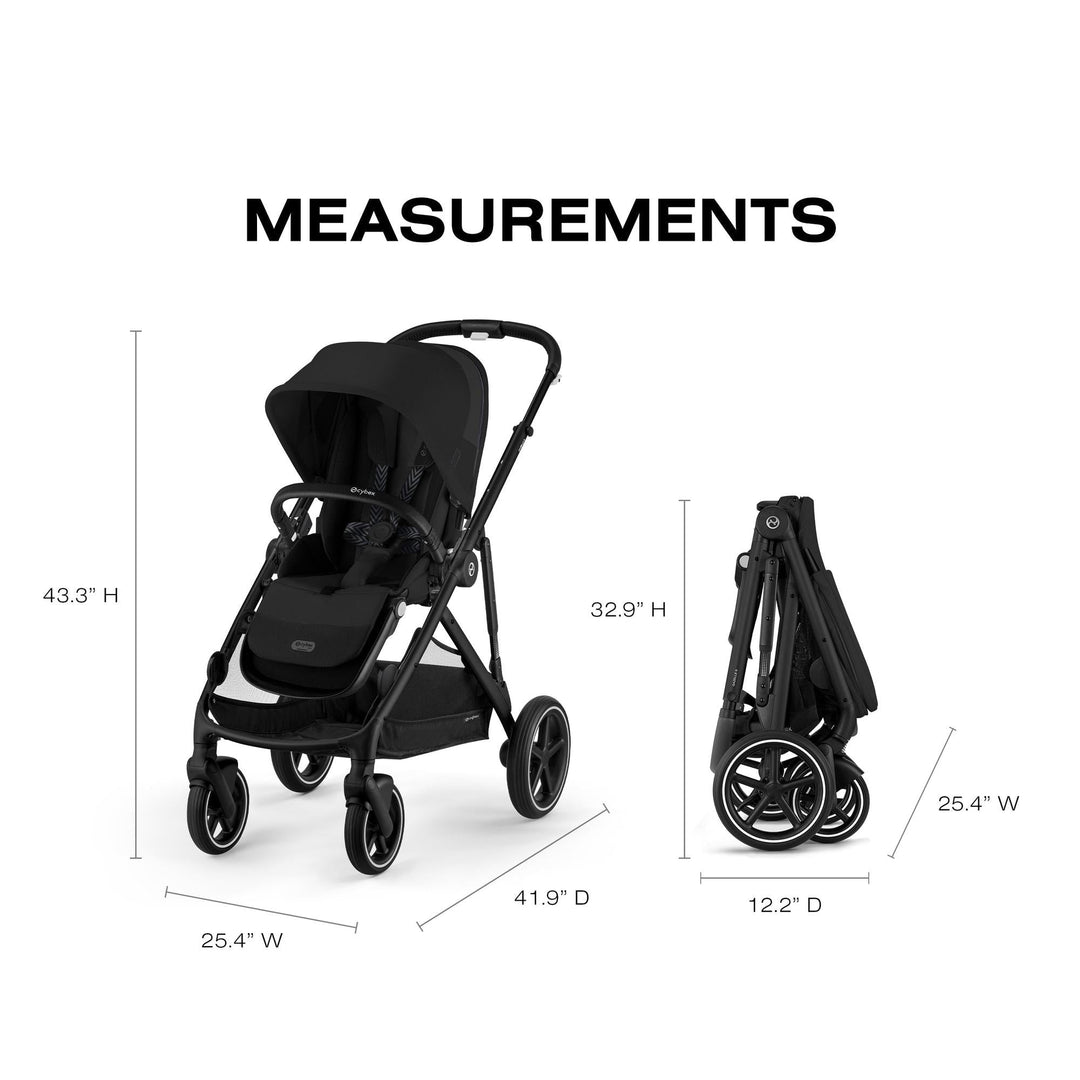 Size reference for the CYBEX Gazelle S Select Stroller, Moon Black single-to-double stroller