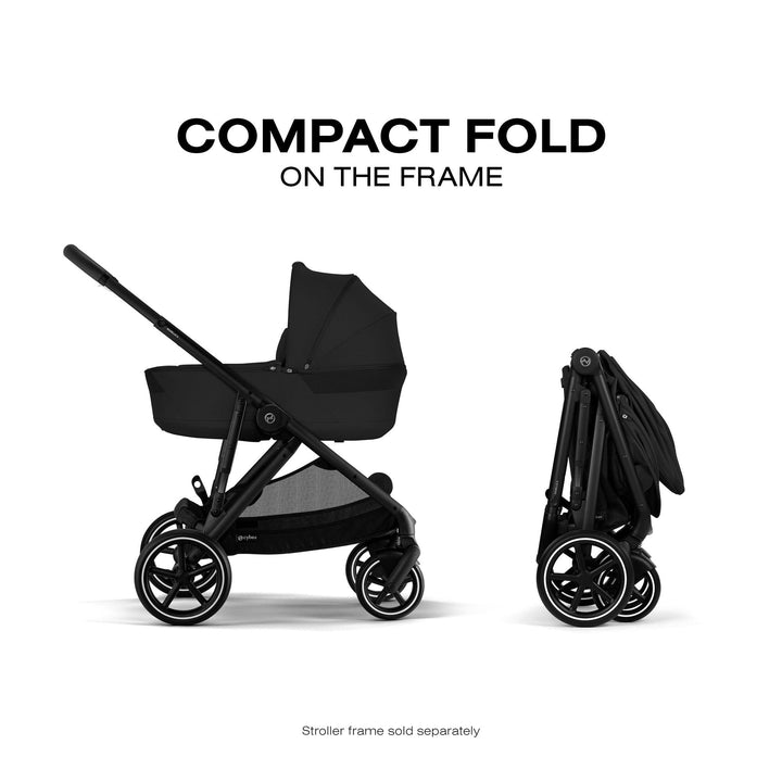 CYBEX Gazelle S 2 Foldable Cot folded on the stroller frame, Moon Black