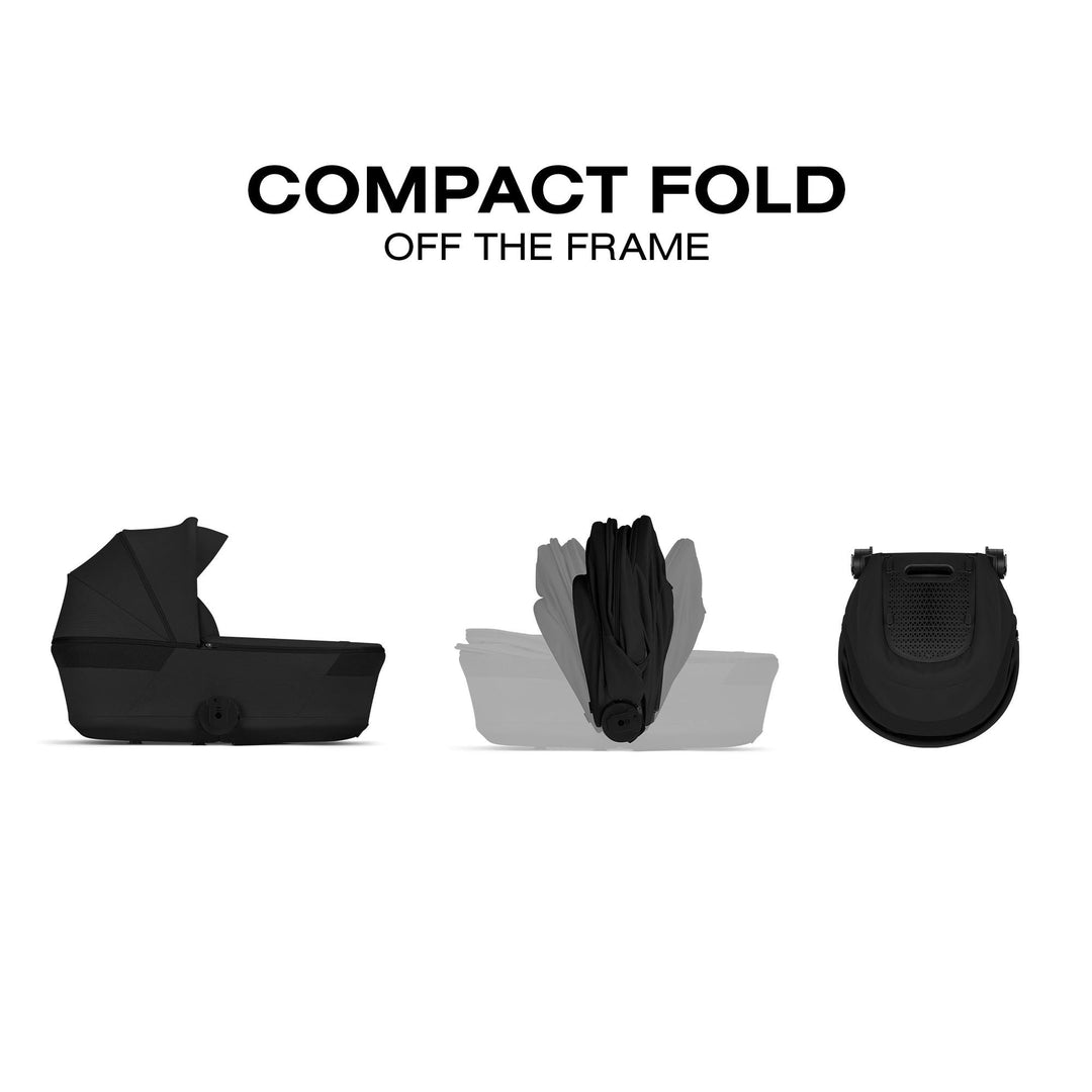 Compact fold of the CYBEX Gazelle S 2 Foldable Cot in Moon Black