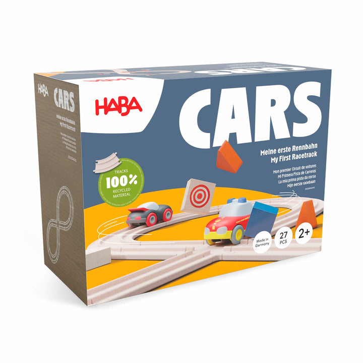 Encourage playful exploration with HABA Cars - My First Racetrack, a wood toy designed for toddlers.