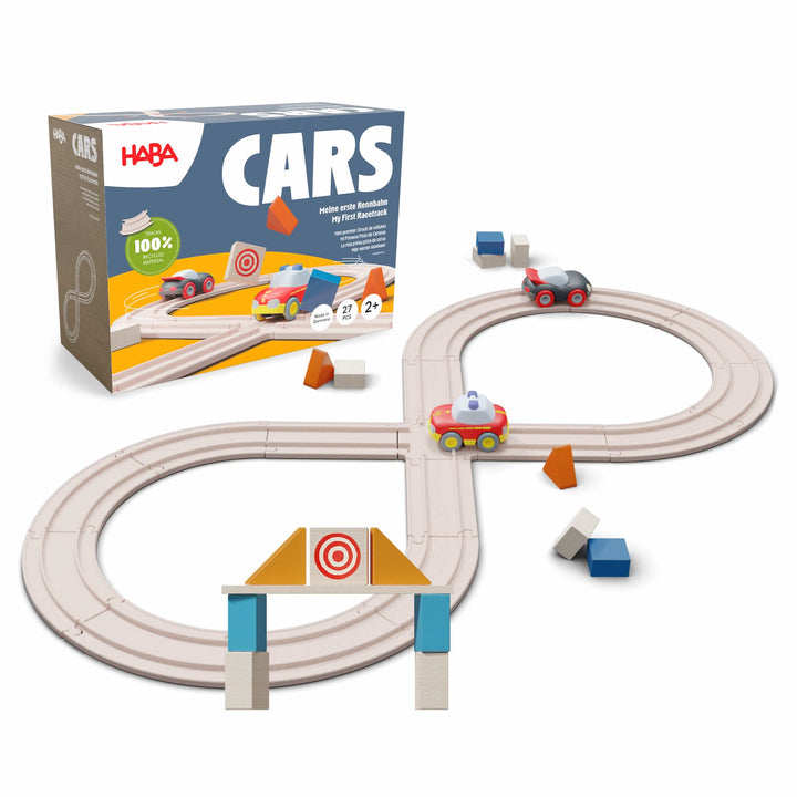 HABA Cars - My First Racetrack offers toddlers thrilling racing fun with a durable wooden toy design.