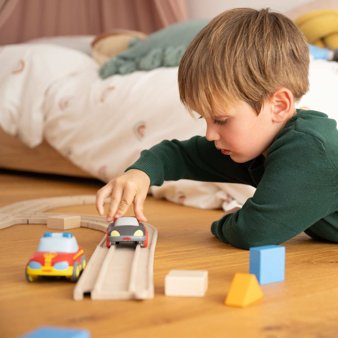 Watch little hands zoom around with HABA Cars - My First Racetrack, a playful Montessori toy.
