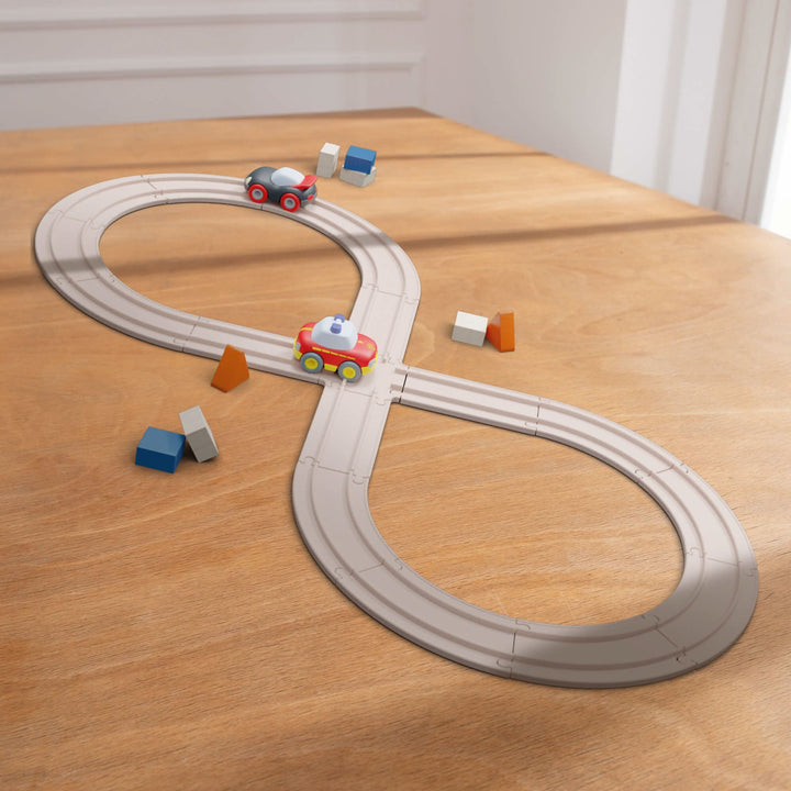 Toddlers can race and play with HABA Cars - My First Racetrack, a wooden toy built for excitement.