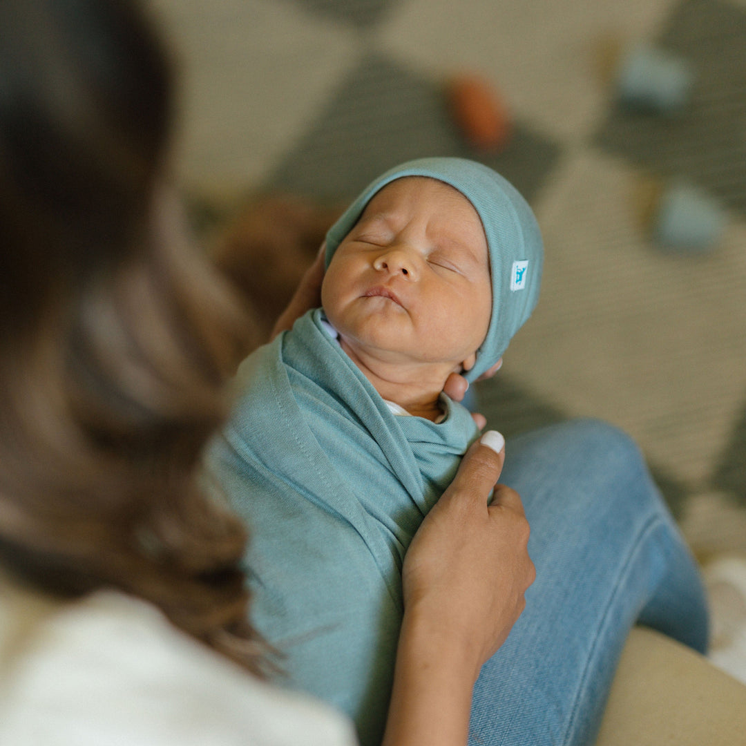 Harbor muslin baby blankets from Little Unicorn, cozy Stretch Knit Swaddle Blanket for infants.
