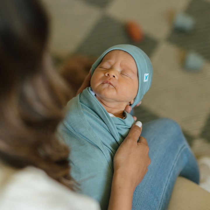 Harbor muslin baby blankets from Little Unicorn, cozy Stretch Knit Swaddle Blanket for infants.
