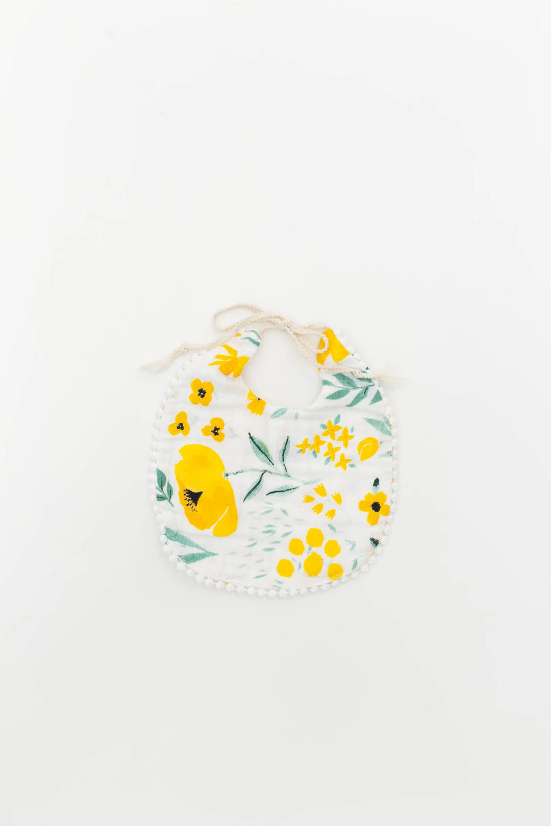 Clementine Kids Buttercup Blossom Bib shown flat, a stylish choice for baby bibs with a floral design.