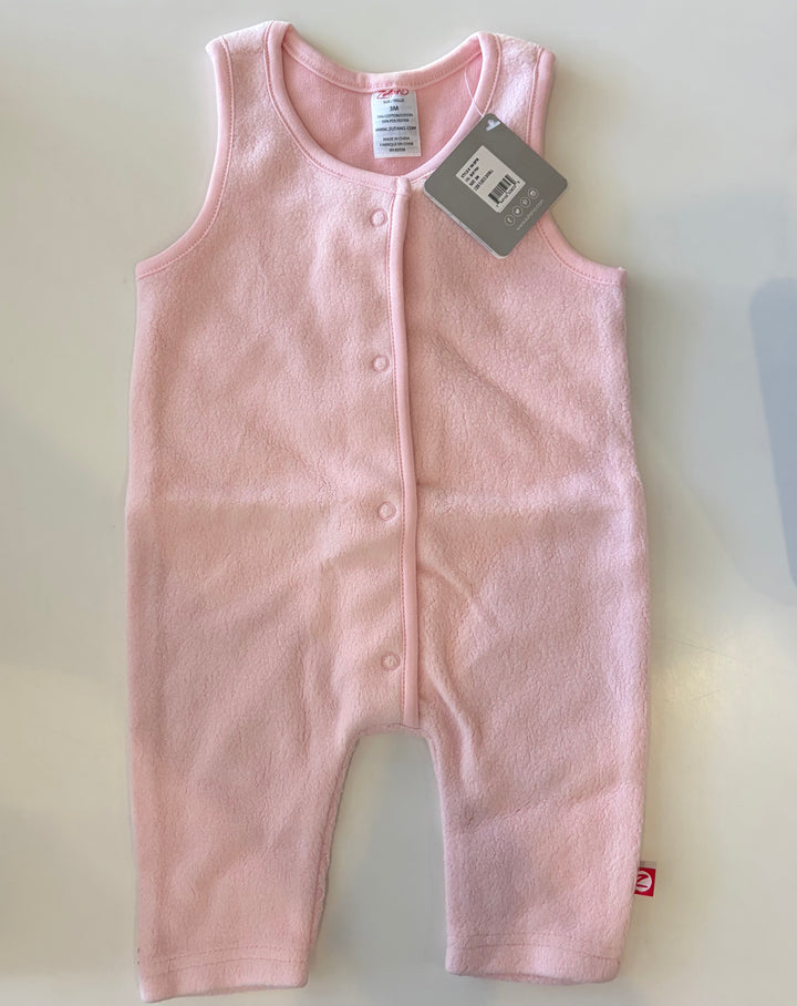 Zutano Cozie Fleece Overall in Baby Pink, sleeveless soft pink fleece baby one piece with front snaps, size 3M