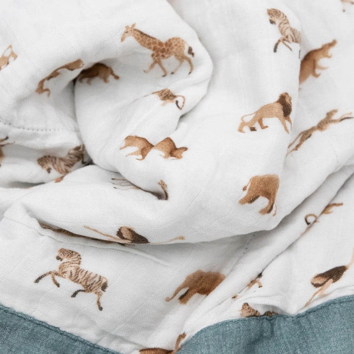 Little Unicorn Organic Cotton Muslin Baby Quilt - Animal Crackers, cozy muslin baby blanket with fun animal design