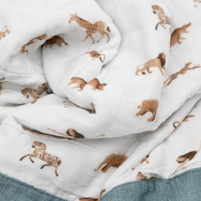 Little Unicorn Organic Cotton Muslin Baby Quilt - Animal Crackers, cozy muslin baby blanket with fun animal design