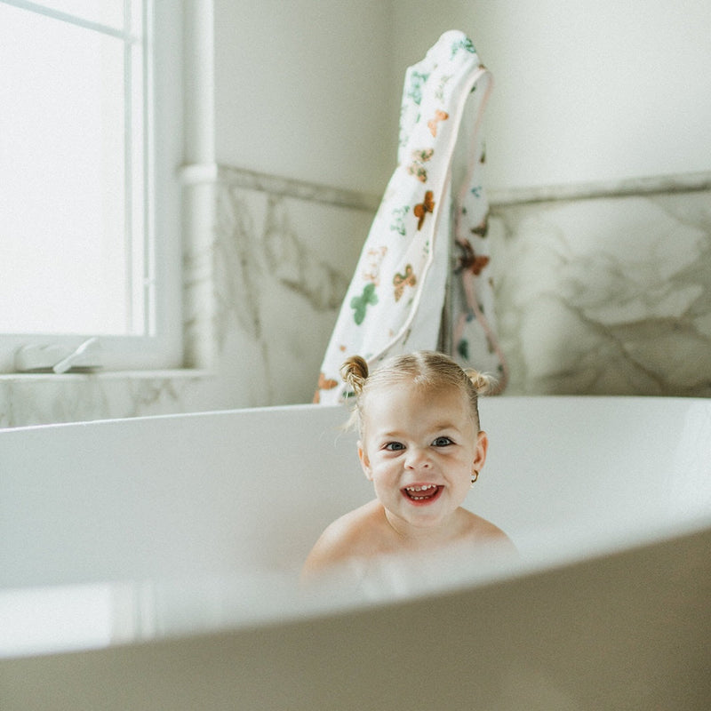 Little Unicorn Toddler Hooded Towel - Butterflies in cheerful butterfly print, hooded towels for babies that are soft and absorbent