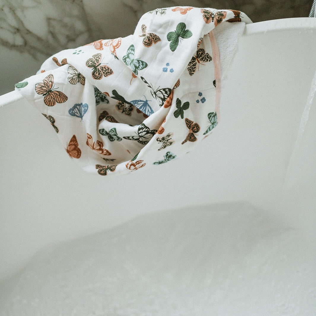 Cute hooded baby towel from Little Unicorn, Toddler Hooded Towel - Butterflies, ideal for drying little ones after bath