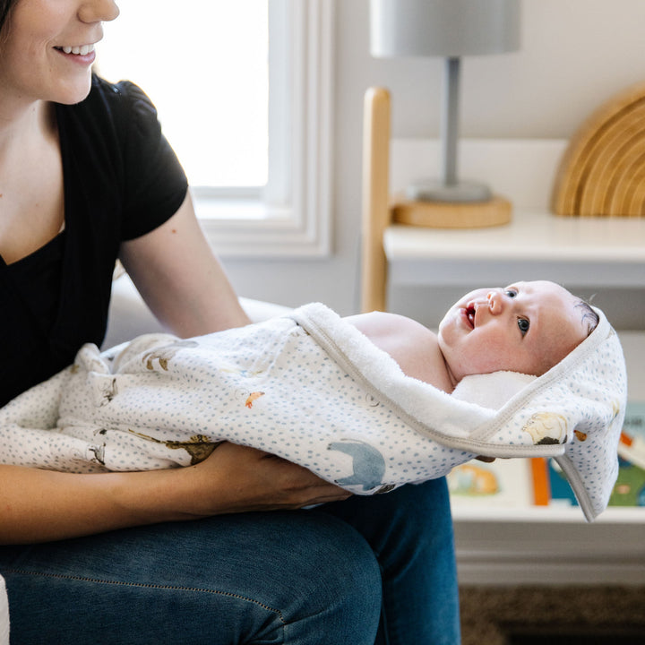 Little Unicorn Infant Hooded Towel - Party Animals in cheerful circus pattern, baby towels with hood for everyday use