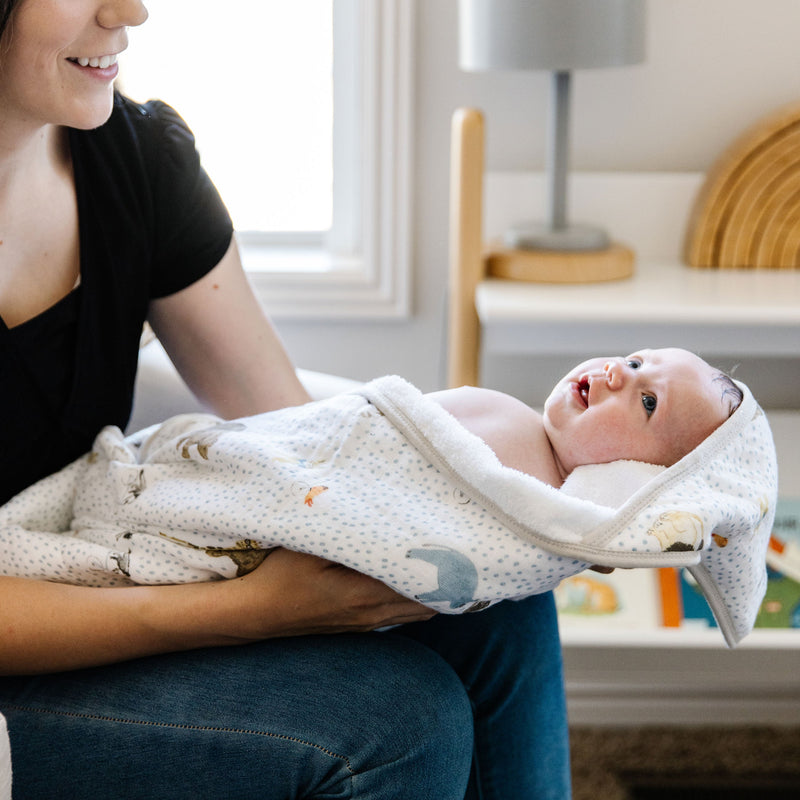 Little Unicorn Infant Hooded Towel - Party Animals in cheerful circus pattern, baby towels with hood for everyday use