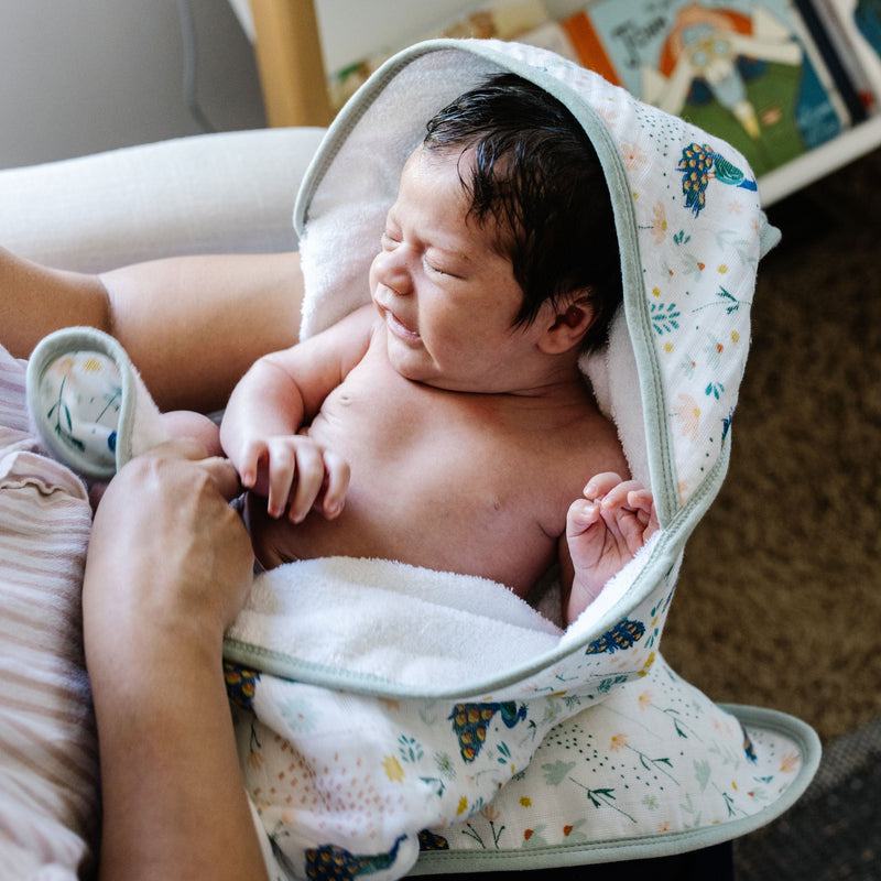 Little Unicorn Infant Hooded Towel - Peacock in playful feather print, baby towels with hood for everyday use