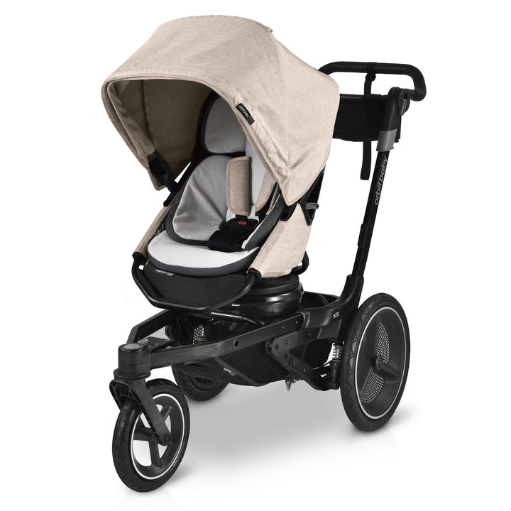 Orbit Baby Jog, Sleep, & Ride Travel System in Melange Flax Black built for comfort as the best jogging stroller choice.