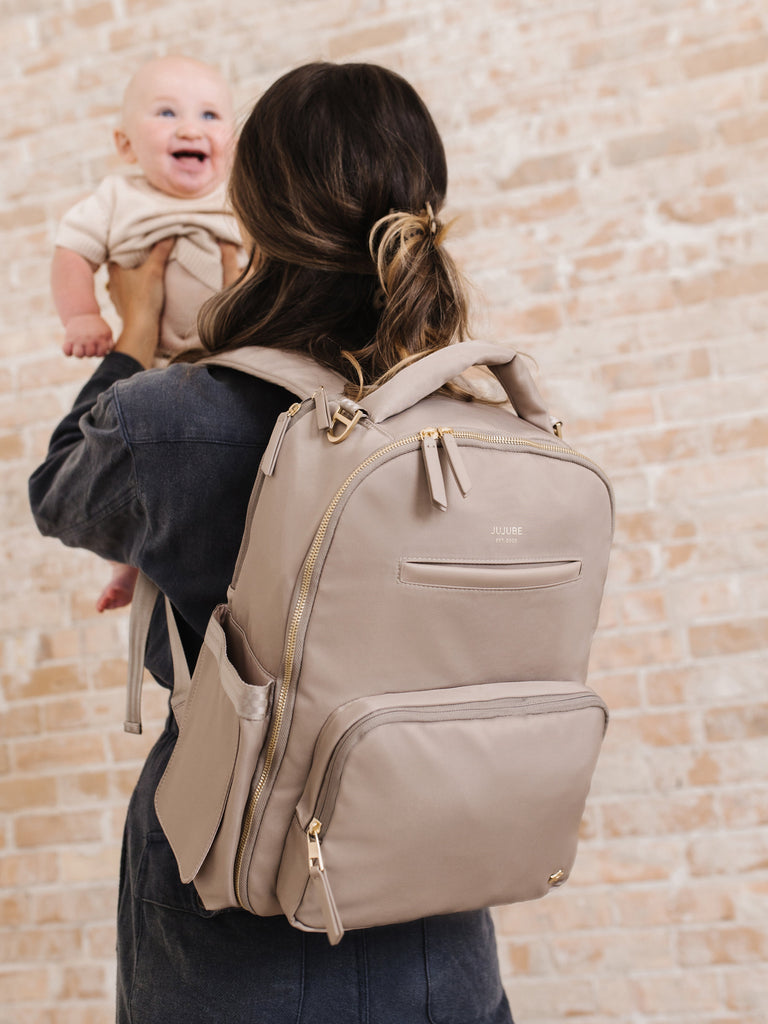 JuJuBe Classic Diaper Backpack in Taupe with insulated bottle pocket