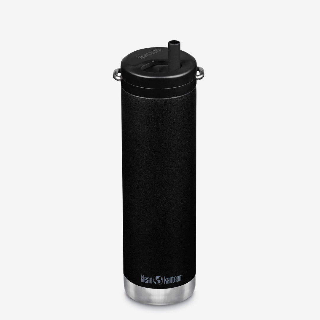 Black Klean Kanteen 20oz TKWide with Twist Cap, stainless steel bottle for hydration on the go.