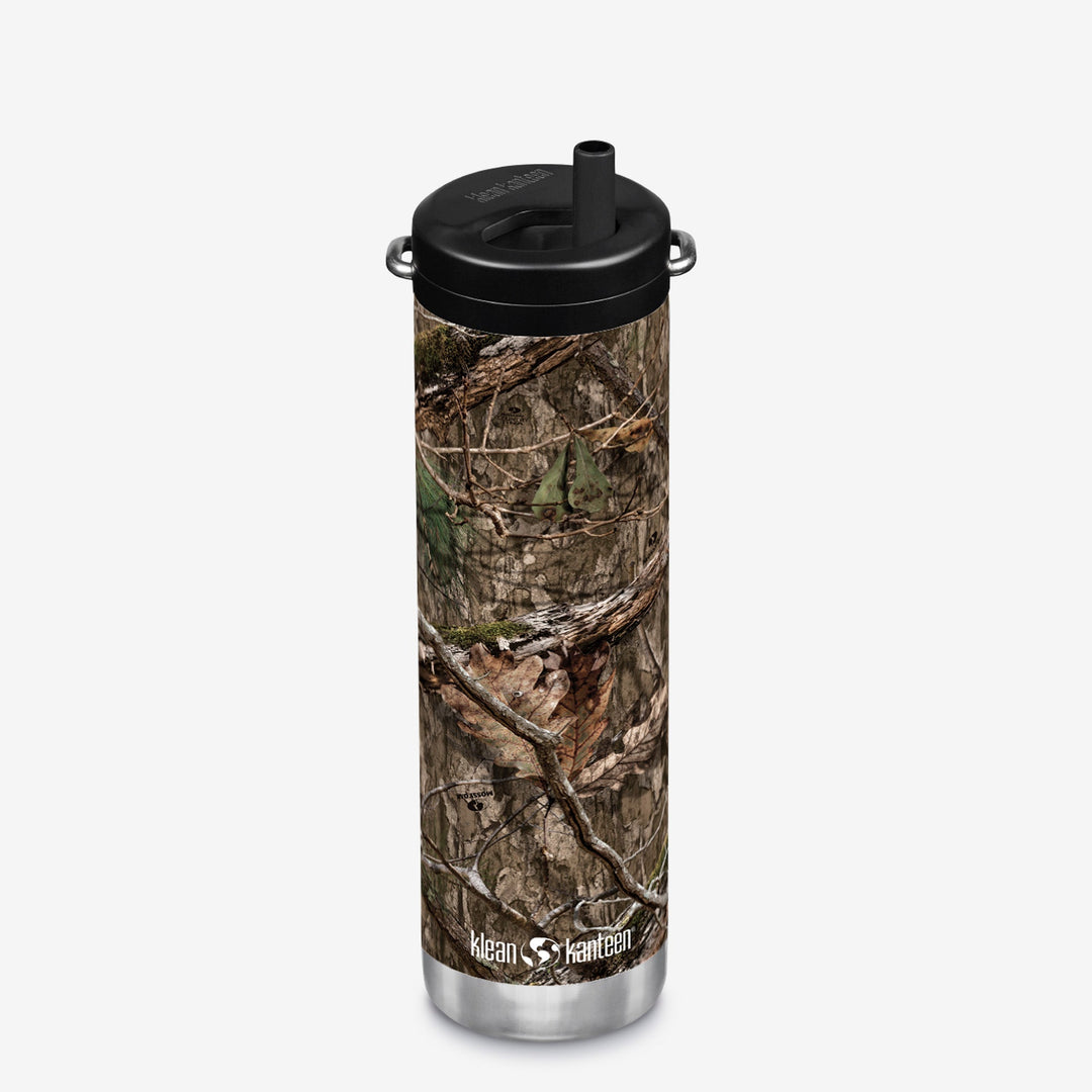 Mossy Oak CountryDNA Klean Kanteen 20oz TKWide with Twist Cap, rugged metal design for hydration outdoors.