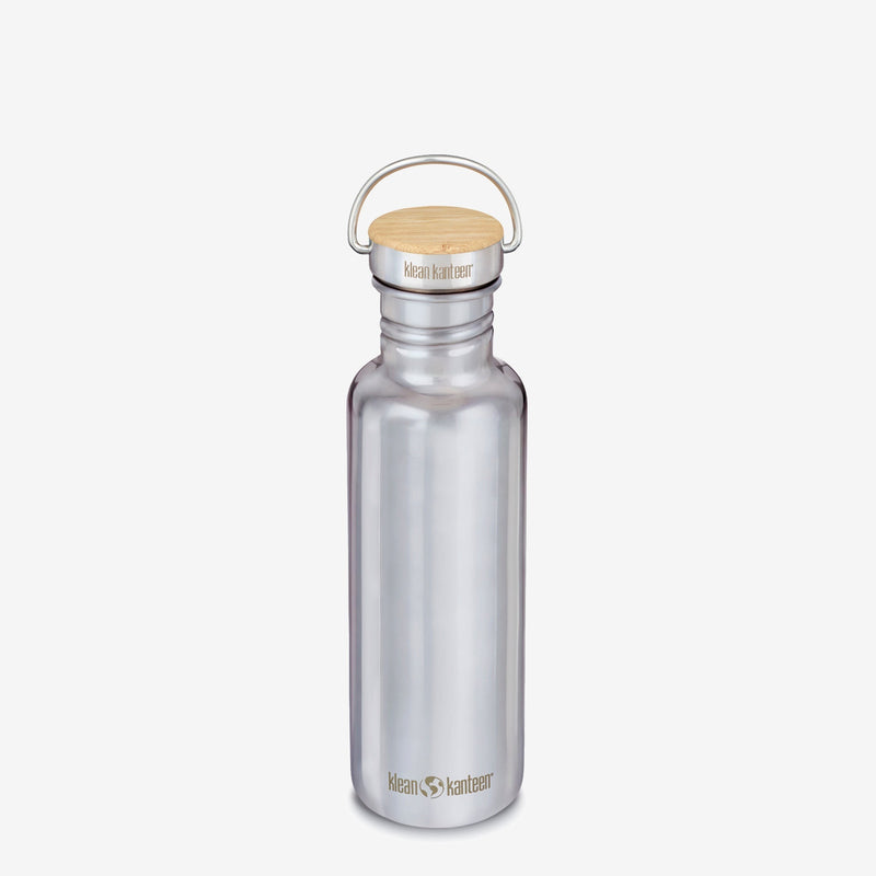 Klean Kanteen 27oz Reflect with Bamboo Cap in Midnight Sky, highlighting durable metal construction and sleek design