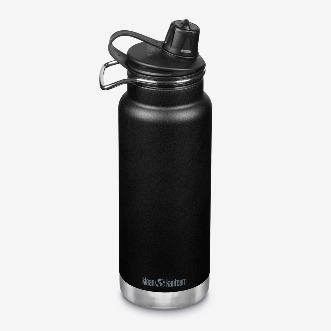 Black Klean Kanteen 32oz TKWide with Chug Cap, durable metal bottle for reliable hydration.