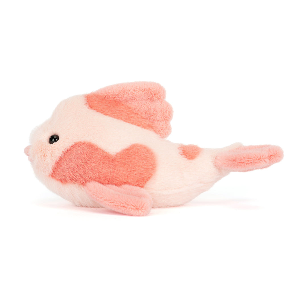 Jellycat Fancy Carp close-up -- KO4C plush koi carp with hard eyes and PE bean filling, shimmering fish stuffed animal collectible gift for interior decor lovers