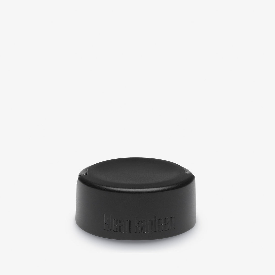 Top-down shot of Klean Kanteen 40oz Wide Black Bottle with Loop Cap, stainless steel and dishwasher safe for convenient cleaning.