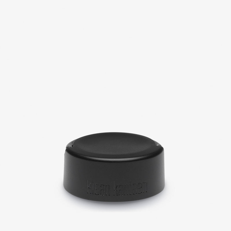 Downward view of Klean Kanteen 64oz Wide Water Bottle in Black, leak proof loop cap and dishwasher safe for convenience.