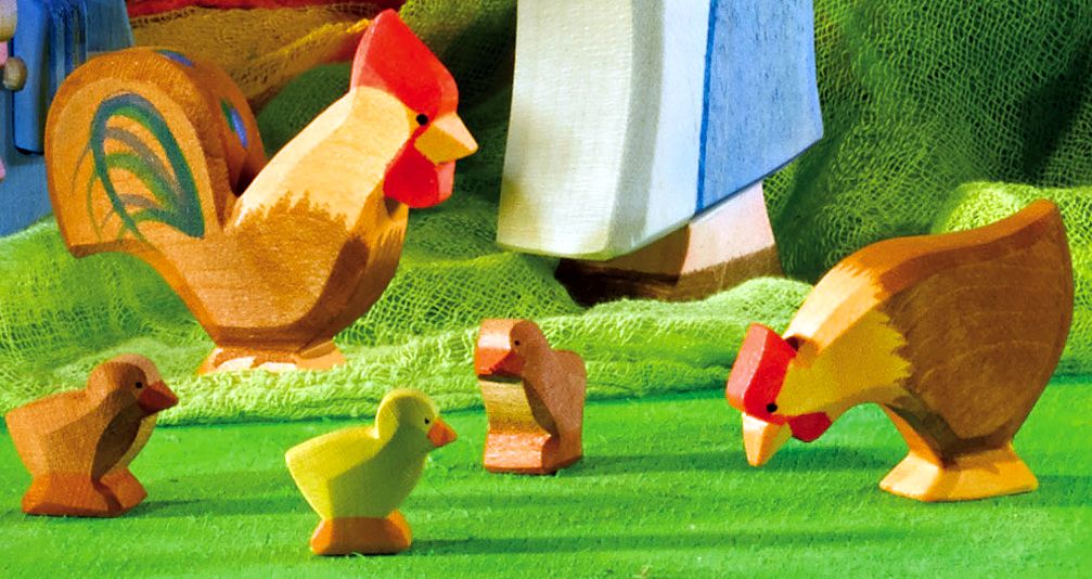 Hen, Brown Picking by Ostheimer, a hand-painted wooden hen toy for open-ended play