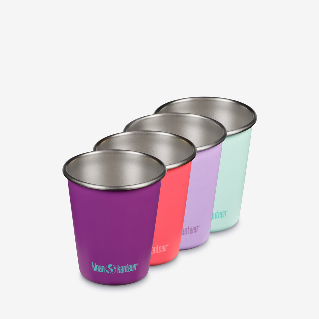 Blue Klean Kanteen 10 oz Cup Four Pack, stackable and dishwasher safe for toddler use.