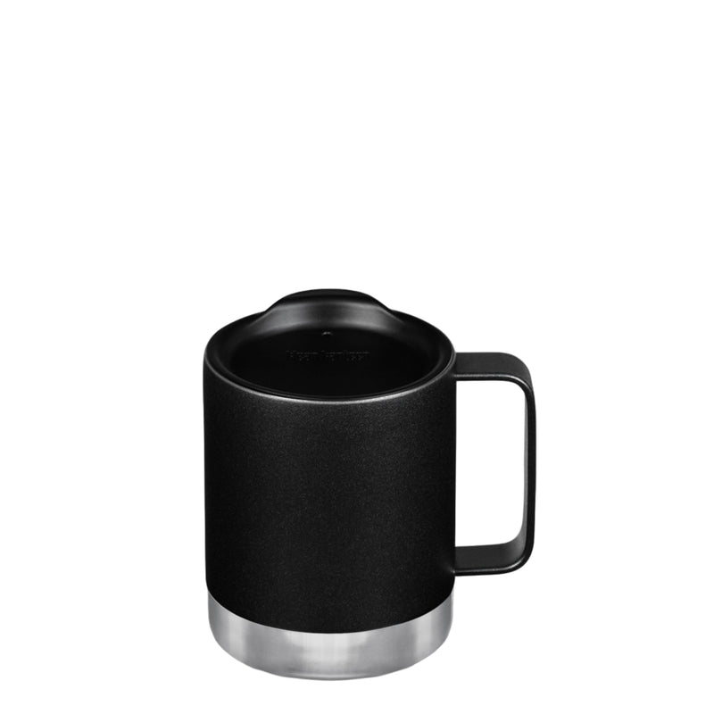 Black Klean Kanteen 12oz Camp Mug, travel-ready and durable for camping and hiking.