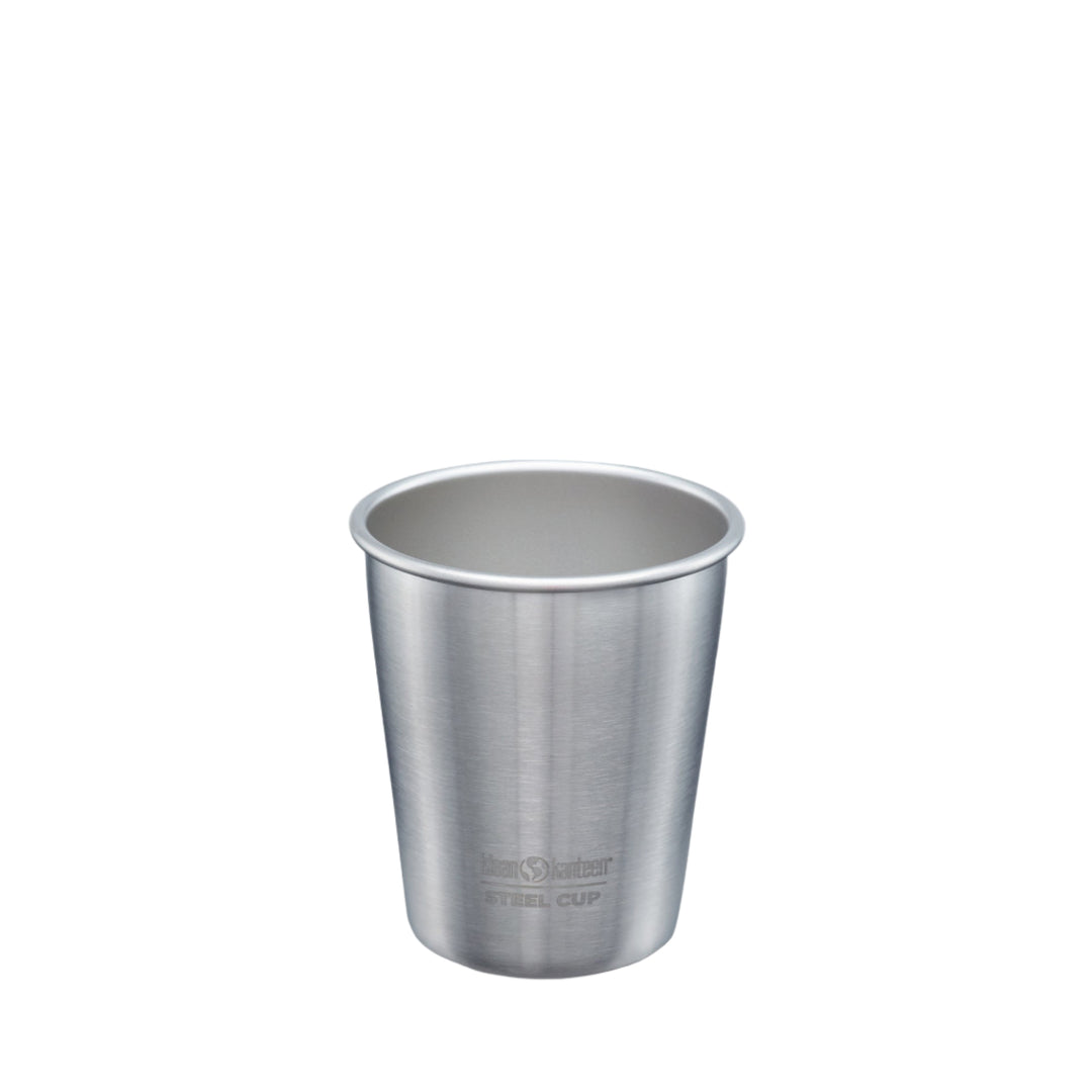 Brushed Silver Klean Kanteen 10oz Cup, made from stainless steel and durable for daily use.