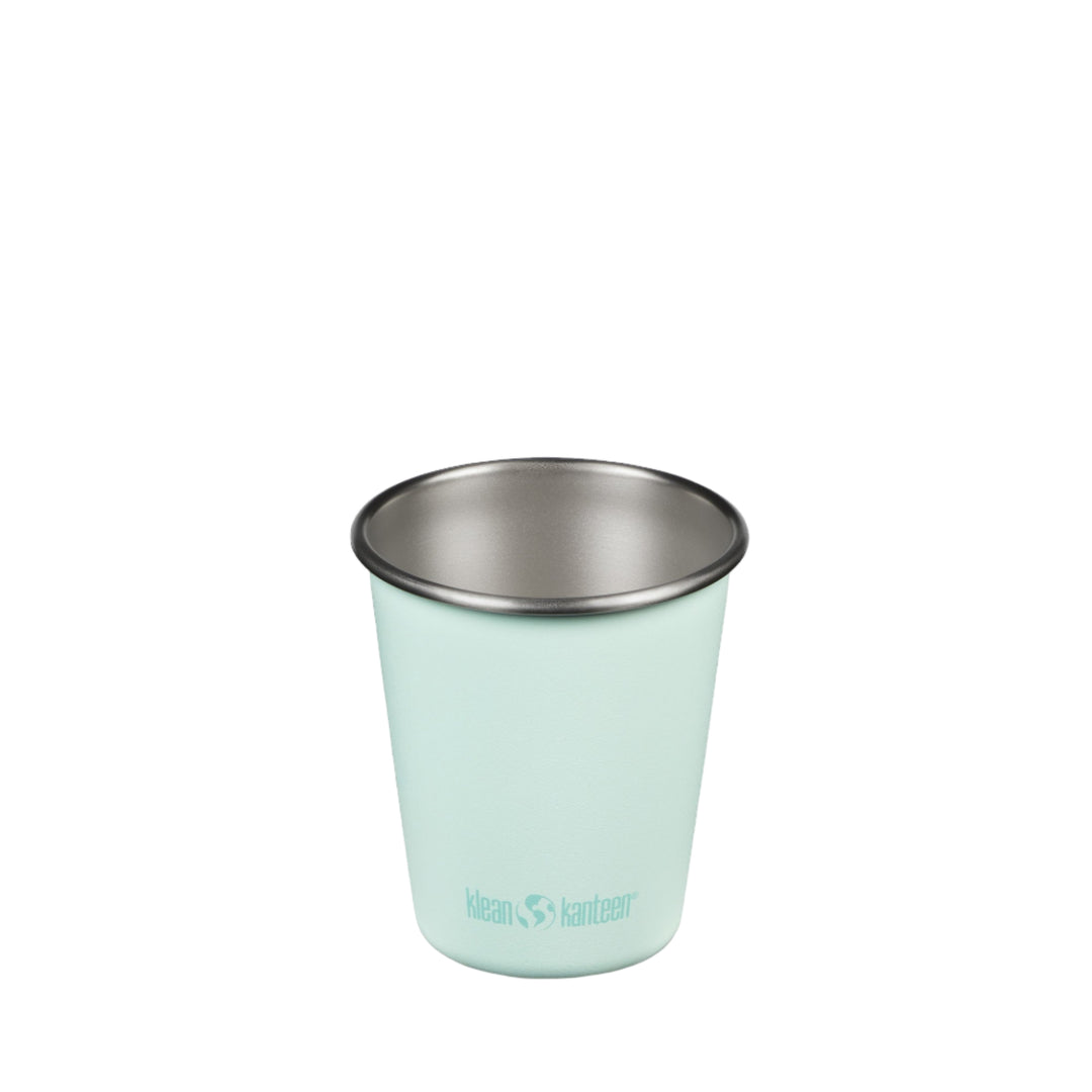 Bright Teal Klean Kanteen 10oz stainless steel Cup, dishwasher safe and stackable for easy storage.