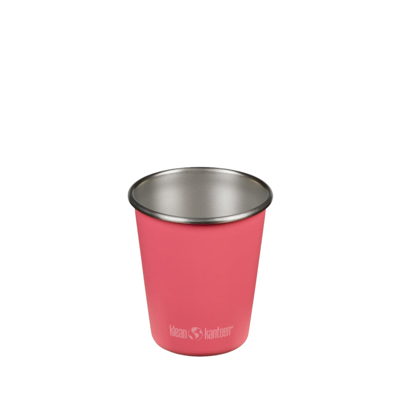 Pink Klean Kanteen 10oz Cup, metal construction and one handed use.
