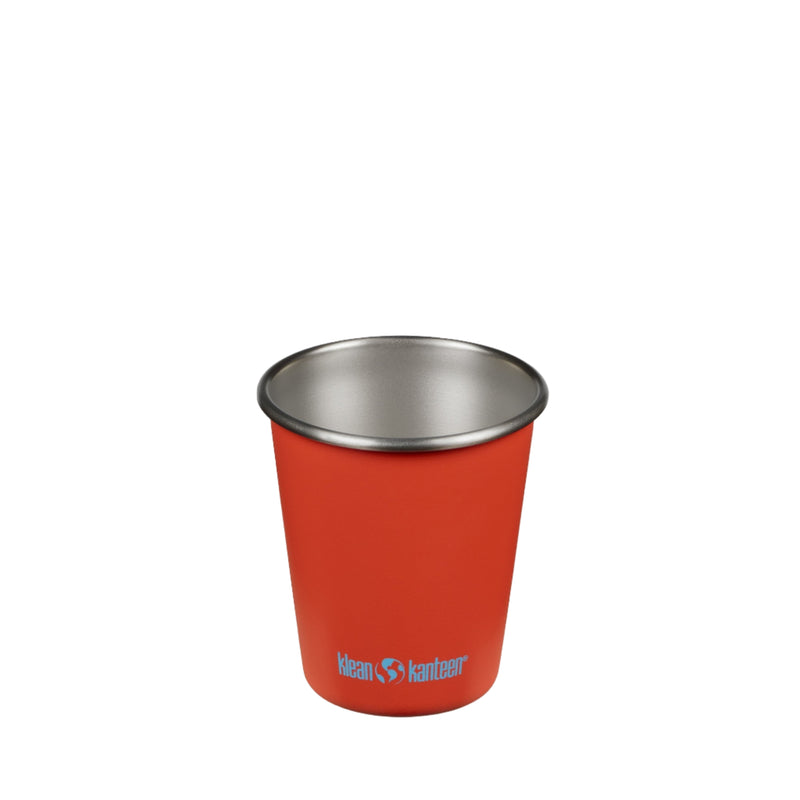 Red Klean Kanteen 10oz Cup, minimalist and stackable for compact storage.