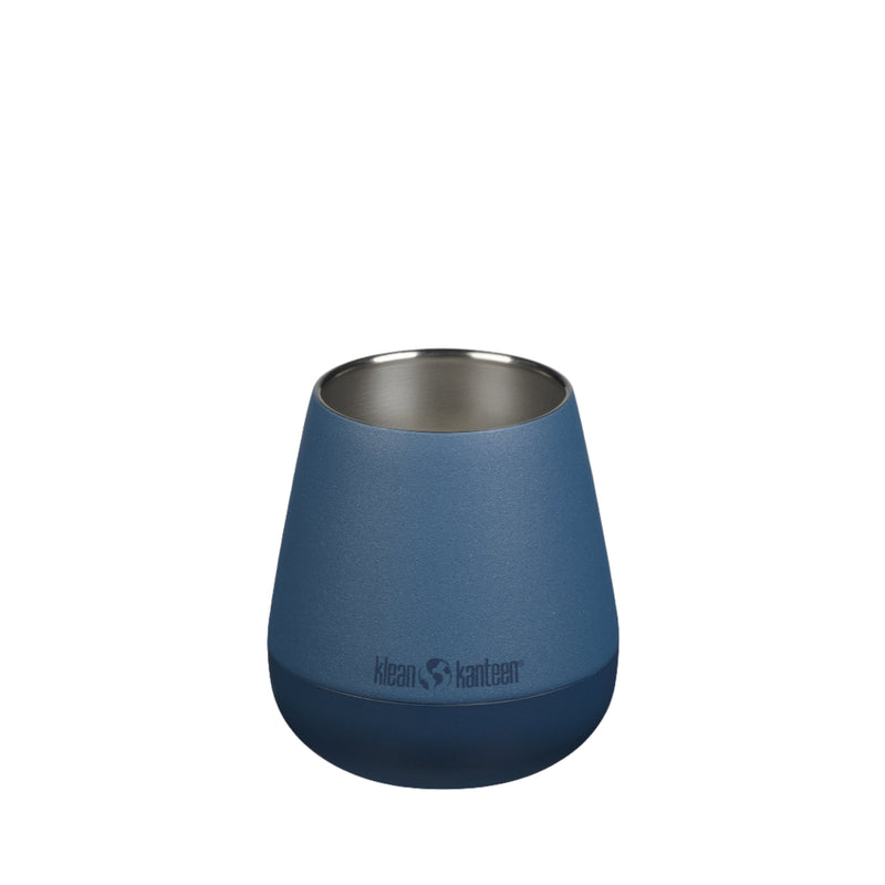 Outdoor Klean Kanteen 10oz Rise Wine Tumbler in Stellar blue, featuring leak proof lid and stainless steel build