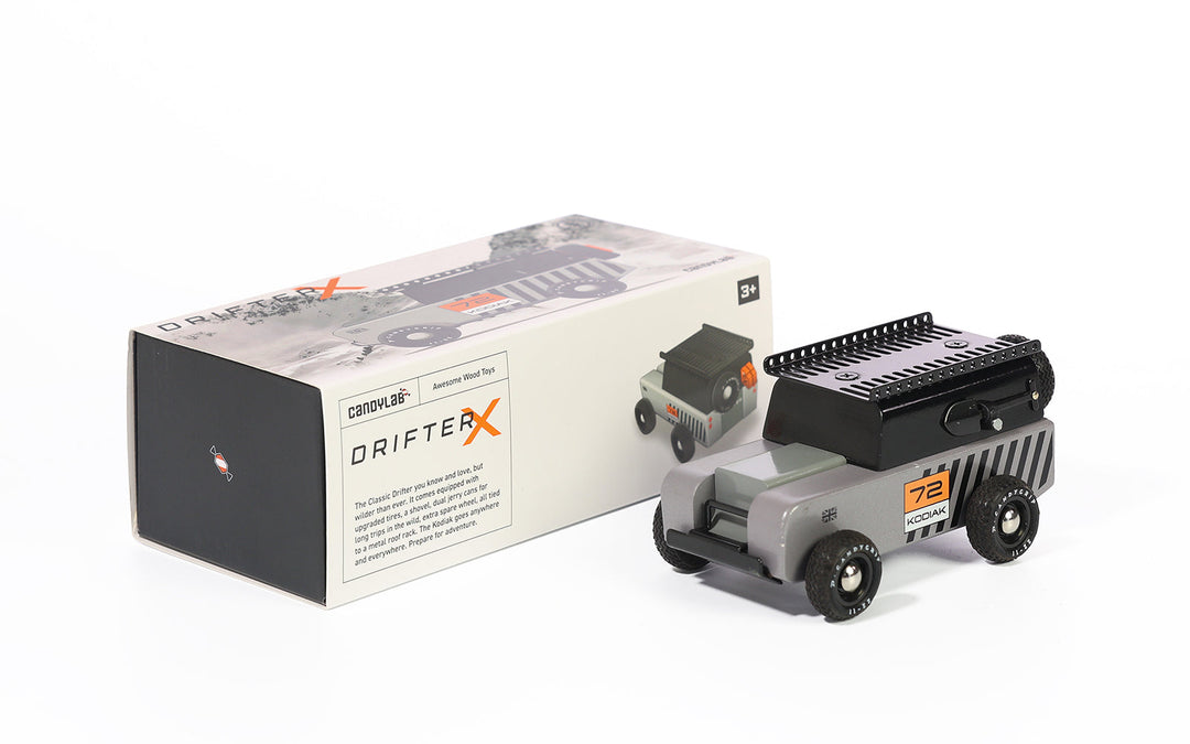 Close-up detailing of the Plantoys Drifter Kodiak reveals smooth craftsmanship, ideal for anyone seeking a premium toy car.