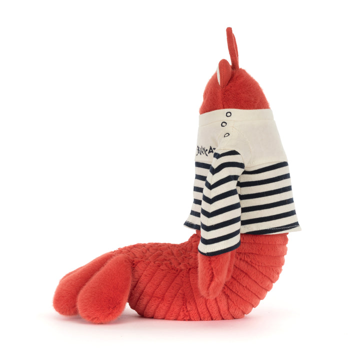 Jellycat Larry Lobster Sailor Outfit close-up -- LOB2LAR lobster plush with embroidered eyes and sailor outfit detail, unique crustacean stuffed animal collectible gift