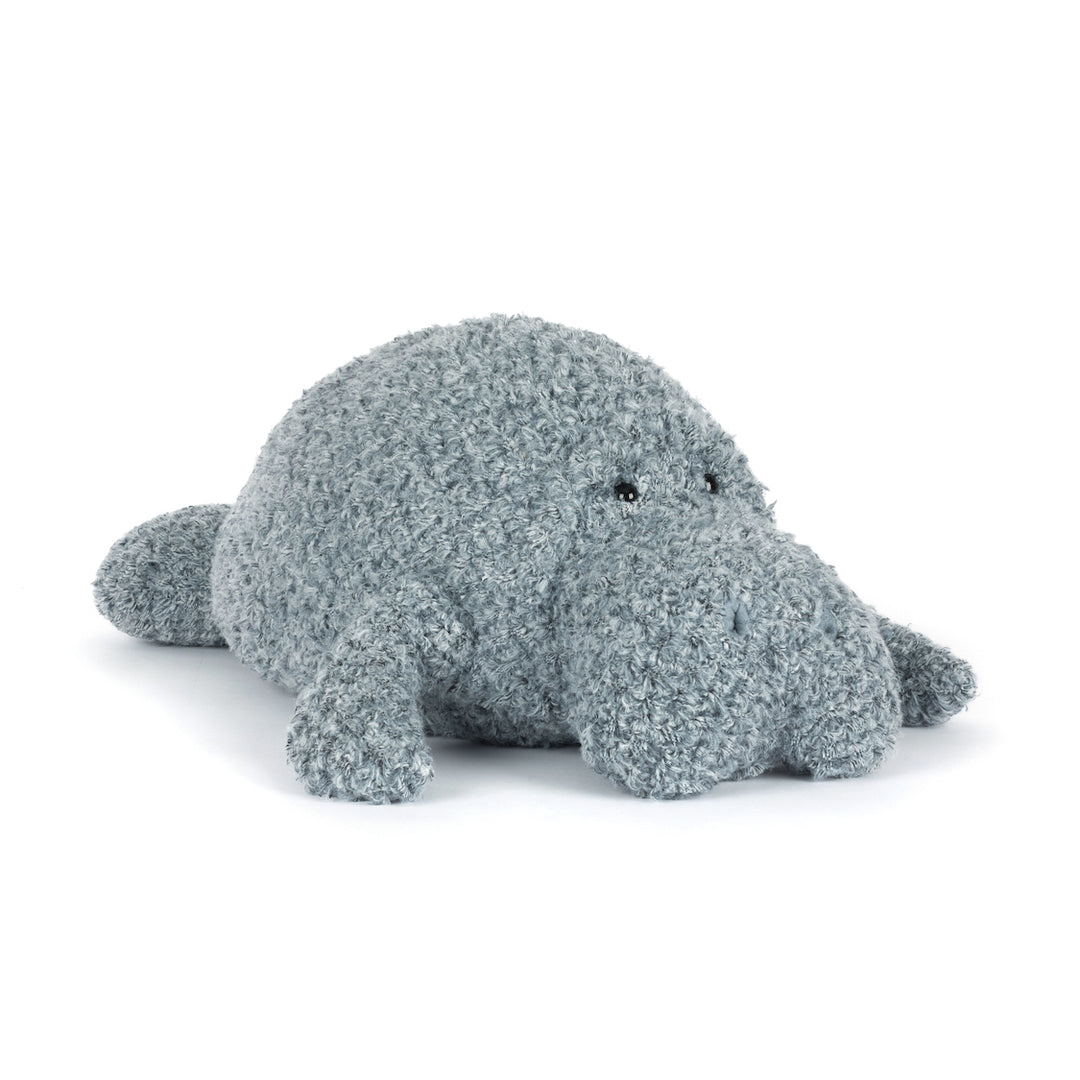 Jellycat Maffles Manatee MAN2TEE -- soft grey-blue plush manatee stuffed animal with stitched smile, unique sea creature gift for ocean lovers and Jellycat collectors 2026