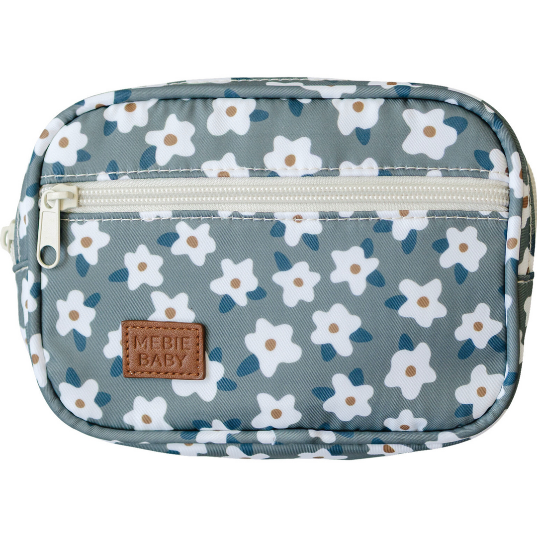 Mebie Baby Green Floral Mini Fanny Pack shown with playful print, a lightweight fanny pack perfect for everyday kids adventures