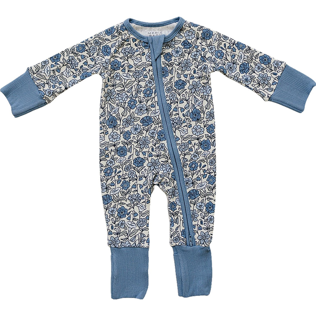 Mebie Baby Bluebell Pointelle Bamboo Zipper features airy softness and stretch, making a comfortable everyday onesie