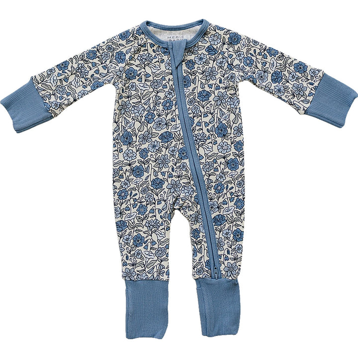 Mebie Baby Bluebell Pointelle Bamboo Zipper features airy softness and stretch, making a comfortable everyday onesie