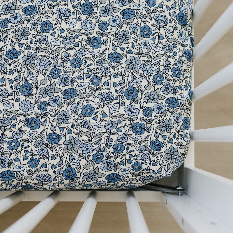 Mebie Baby Bluebell Pointelle Bamboo Stretch Crib Sheet in soft bamboo for comfortable baby crib sheets.