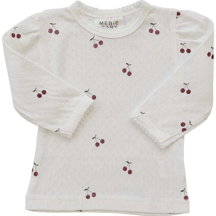 Mebie Baby Cherry Pointelle Long Sleeve Tee styled for cozy wear, a soft favorite in baby clothes