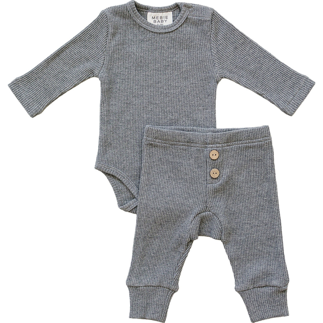 Soft and breathable, the Mebie Baby Charcoal Bodysuit Waffle Set is perfect for baby pajamas