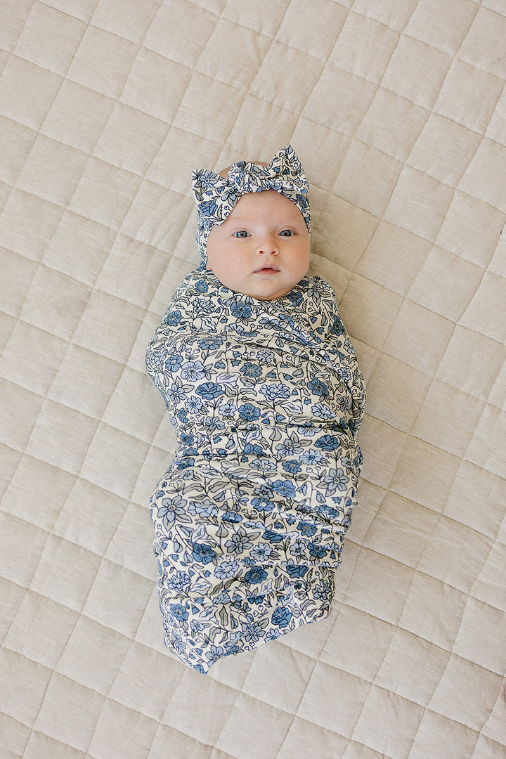 Keep your little one cozy with the Mebie Baby Bluebell Pointelle Bamboo Stretch Swaddle, ideal baby swaddle blankets.